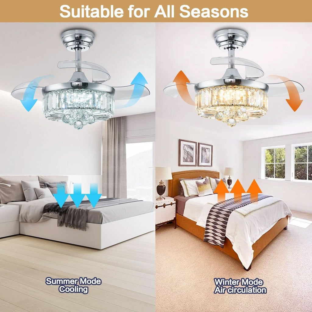 30 Inch Crystal Chandelier Ceiling Fan With Retractable Blades-4