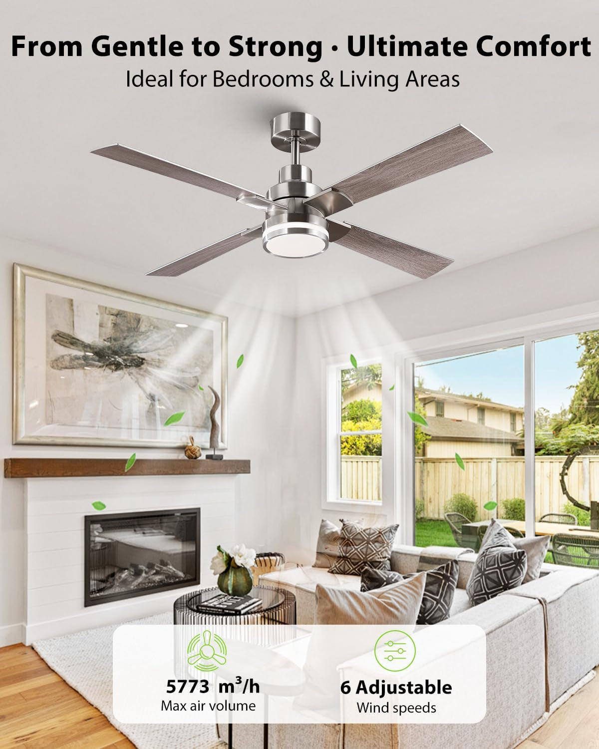 52 Inch Brushed Nickel Efficient Ceiling Fan Lights-1