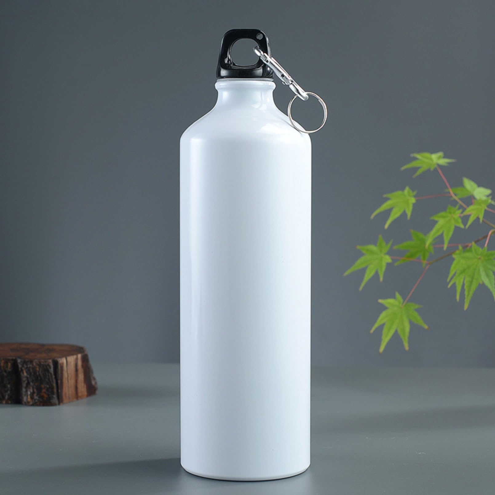 Lazooy Aluminum Round Canteen Water Bottle - Water Bottle for Travel Sports Camping Hiking Outdoor Recreation with Hook Portable BPA Free 25 Oz White