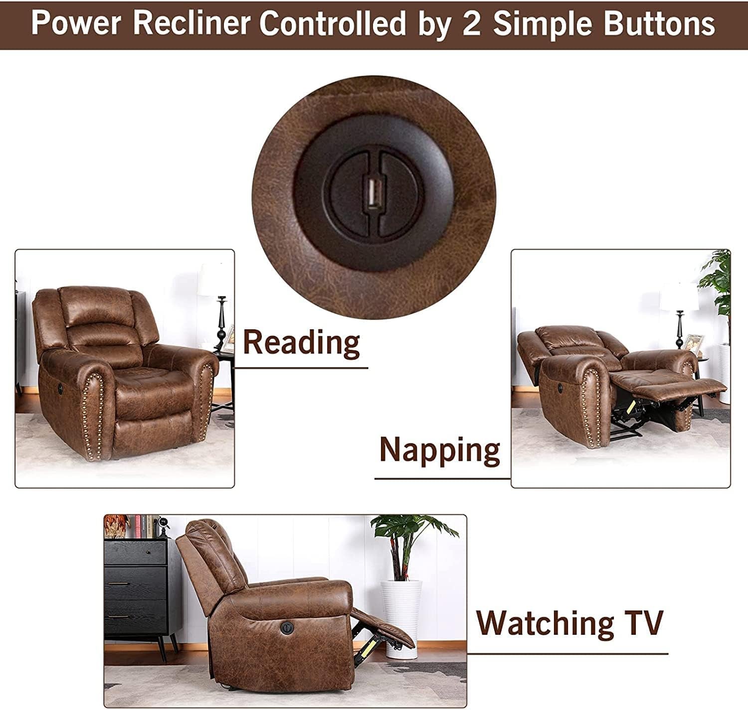 Nut Brown Electric Recliner Chair With USB Port Comfort