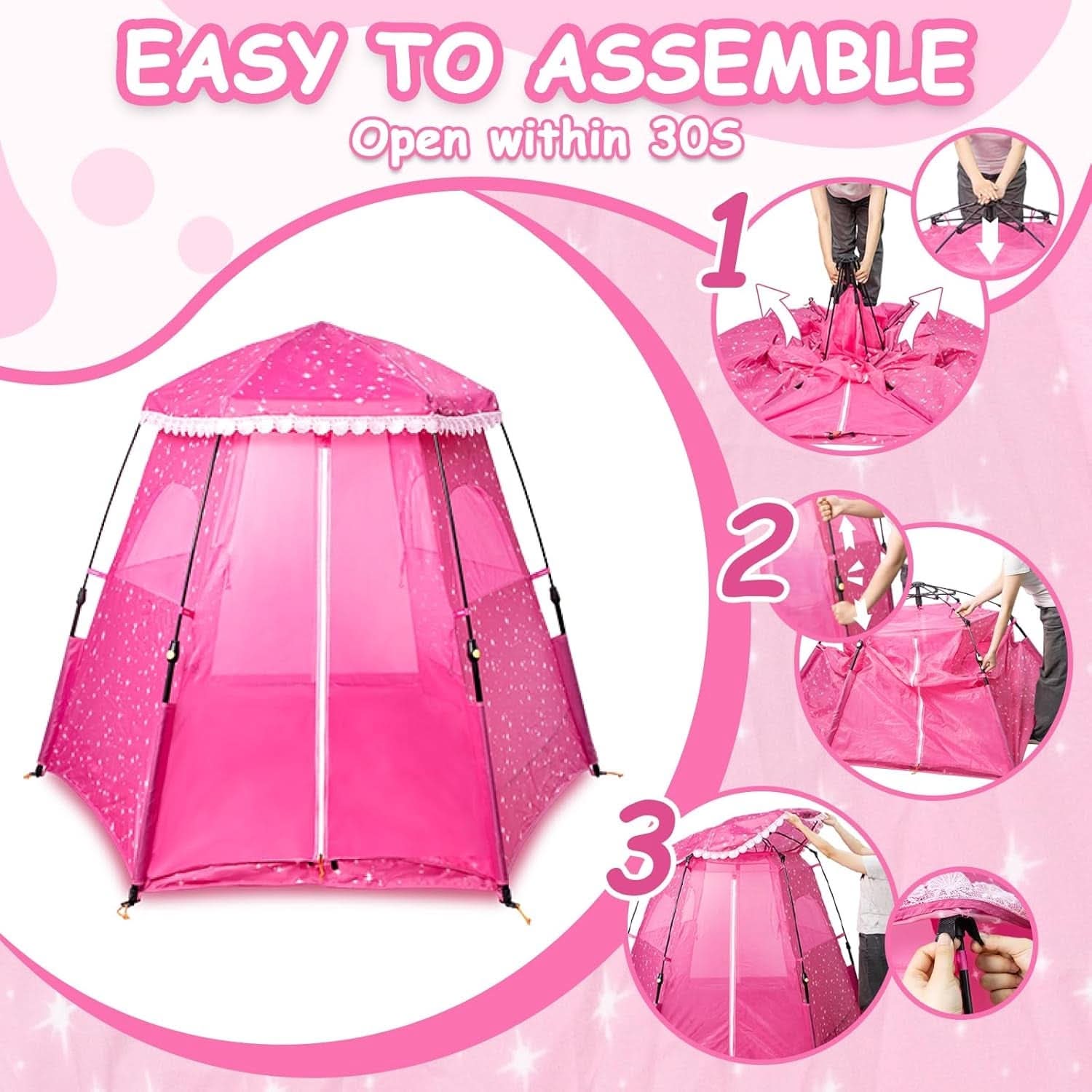 Kids Pop Up Play Tent 78x66 Inch Princess Castle Playhouse-3