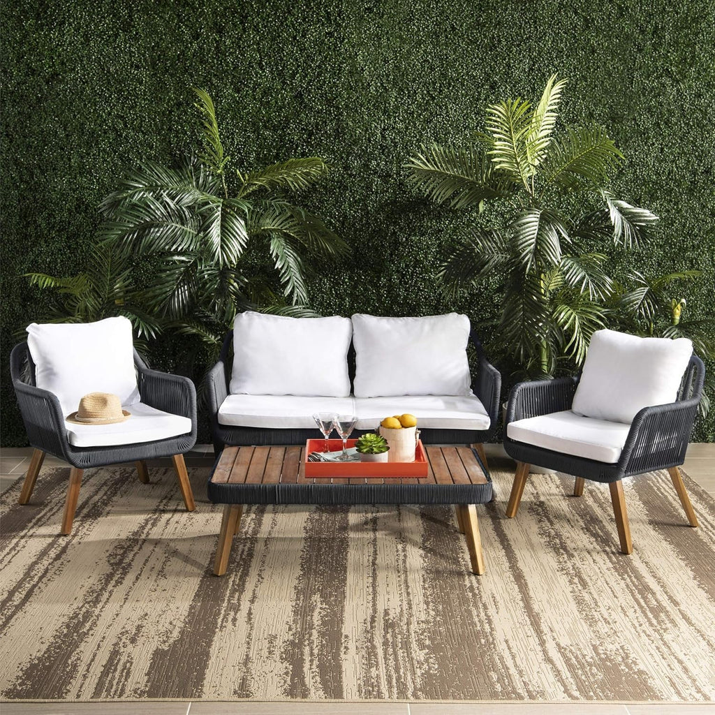 Outdoor Patio 4 Piece Eucalyptus Rope Furniture Set