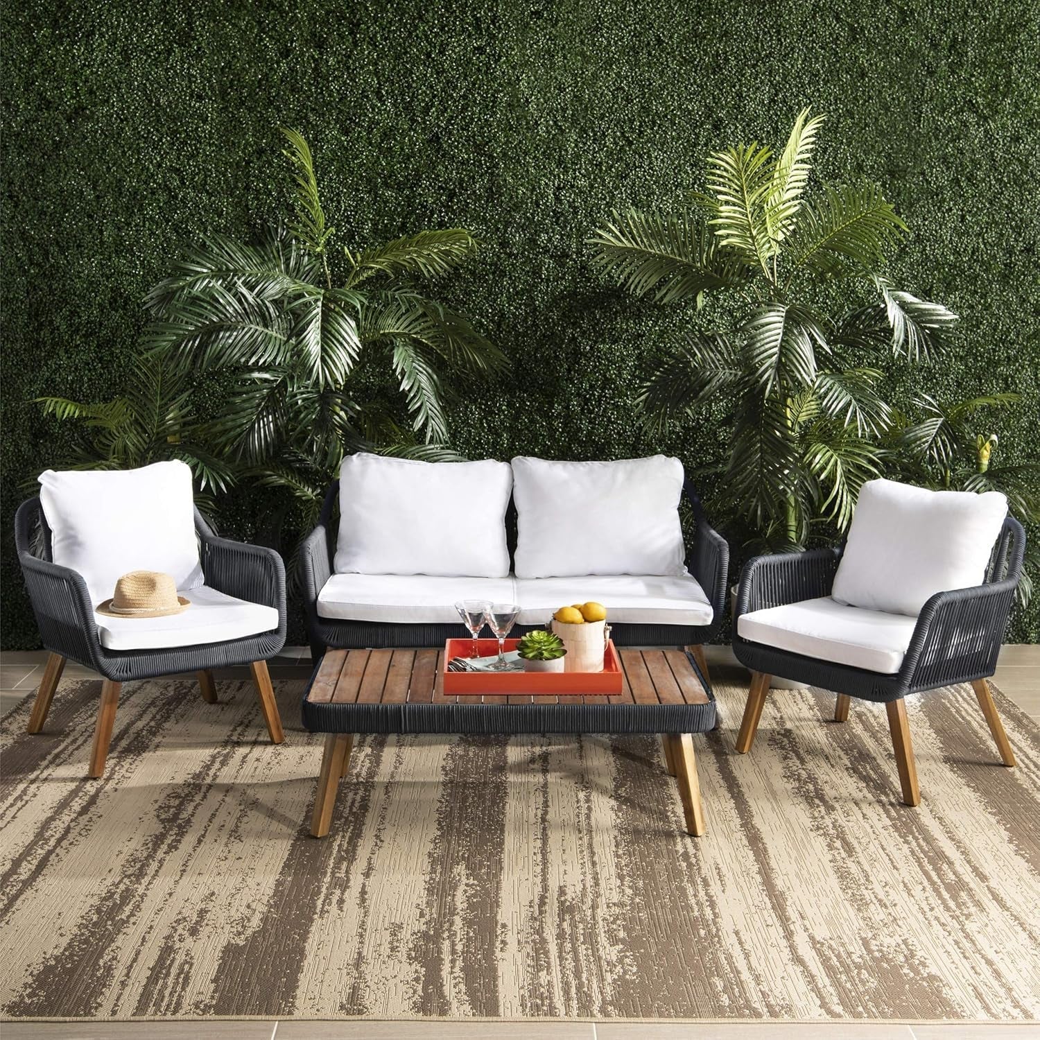 Outdoor Patio 4 Piece Eucalyptus Rope Furniture Set