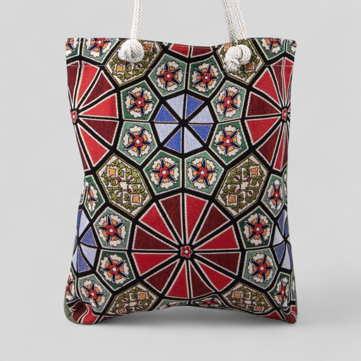 Authentic Kilim Fabric Purse with Rope Handles, Turkish Carpet, Beach Bag, Tote, Reusable Shopping Bag -- Geometric-0