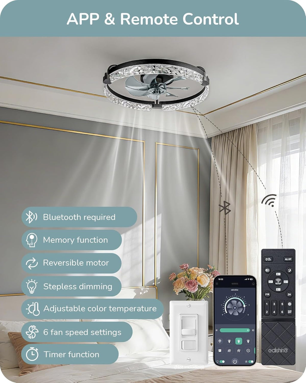 20 Inch Black Dimmable Ceiling Fan Energy Efficient-2