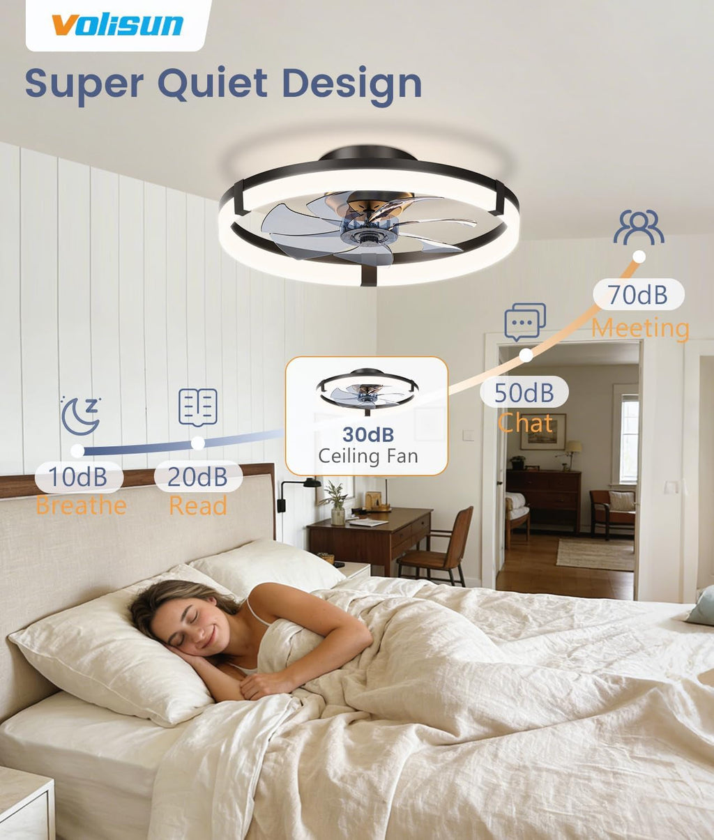 Black Bladeless 20In Flush Mount Fan Dimmable Light-4