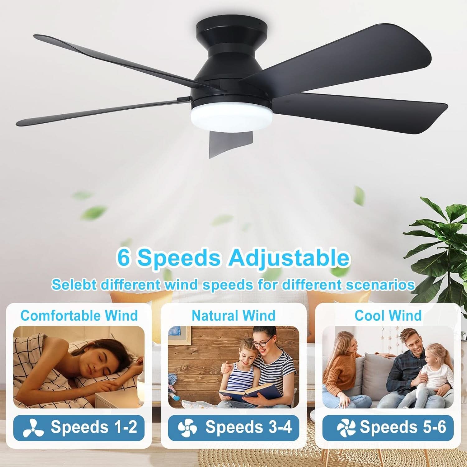 42 Inch Ceiling Fan With Dimmable LED Light Remote-4