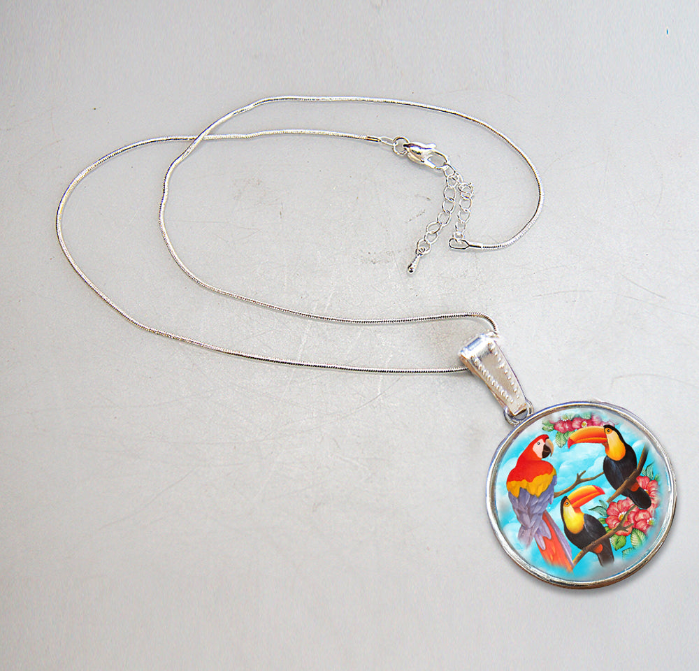 Toucan Silver Plated Mother of Pearl Jewelry Pendant Necklace - 44041-3
