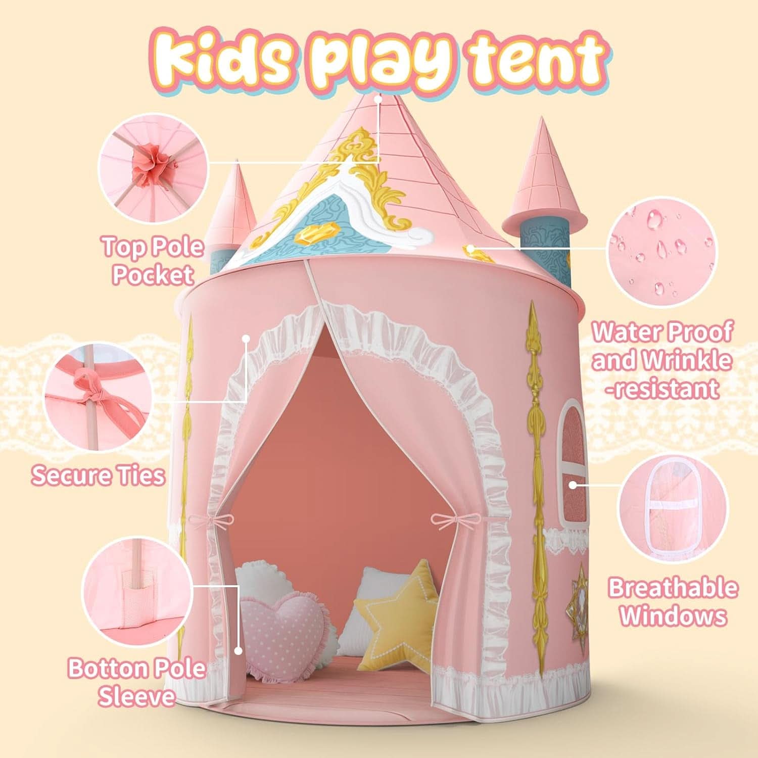 Girls Indoor Princess Castle Play Tent Extra Large Pro-2