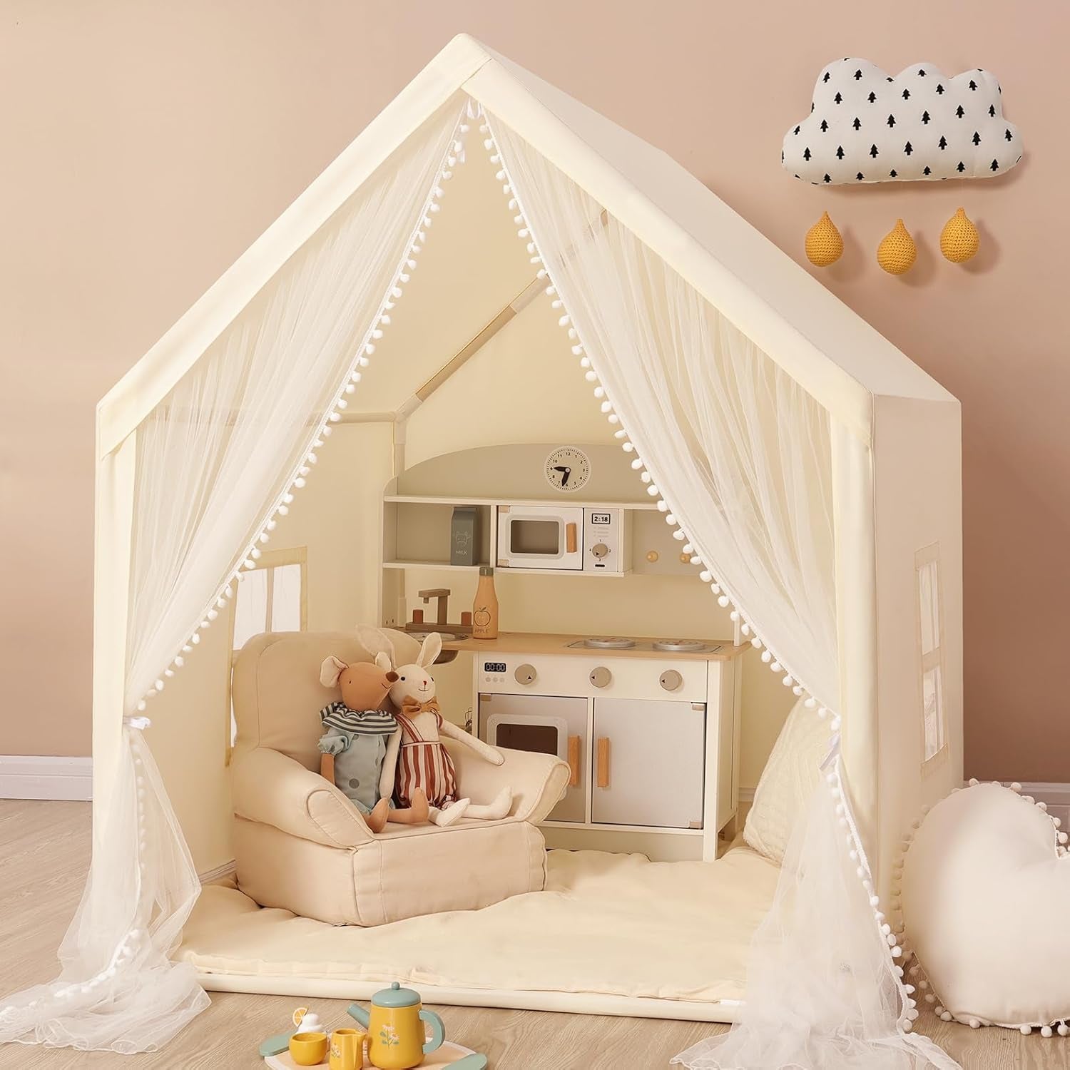 Beige Premium ExtraLarge IndoorOutdoor Play Tent Castle