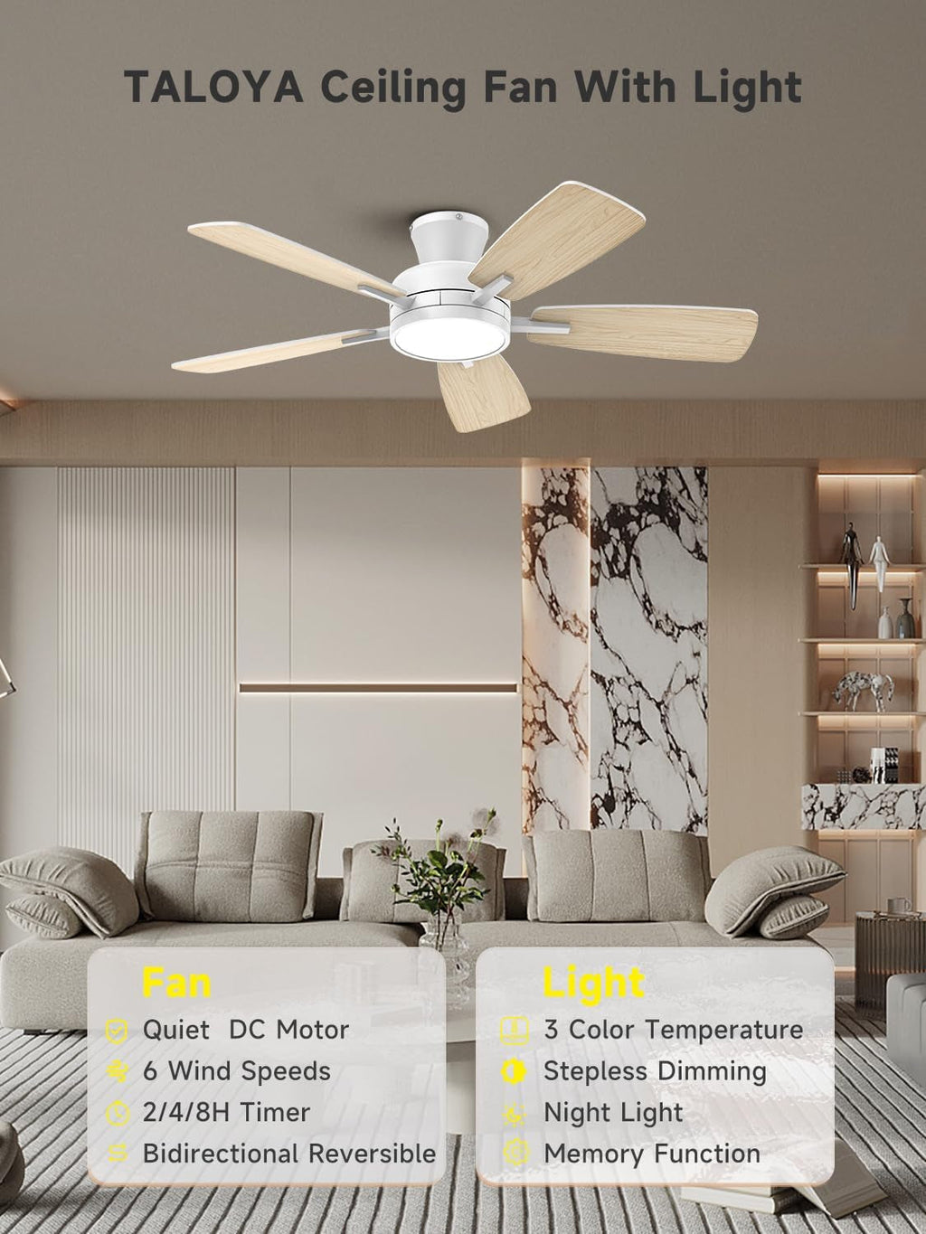 46-Inch Pure White Ceiling Fan With Dimmable Illumination-1
