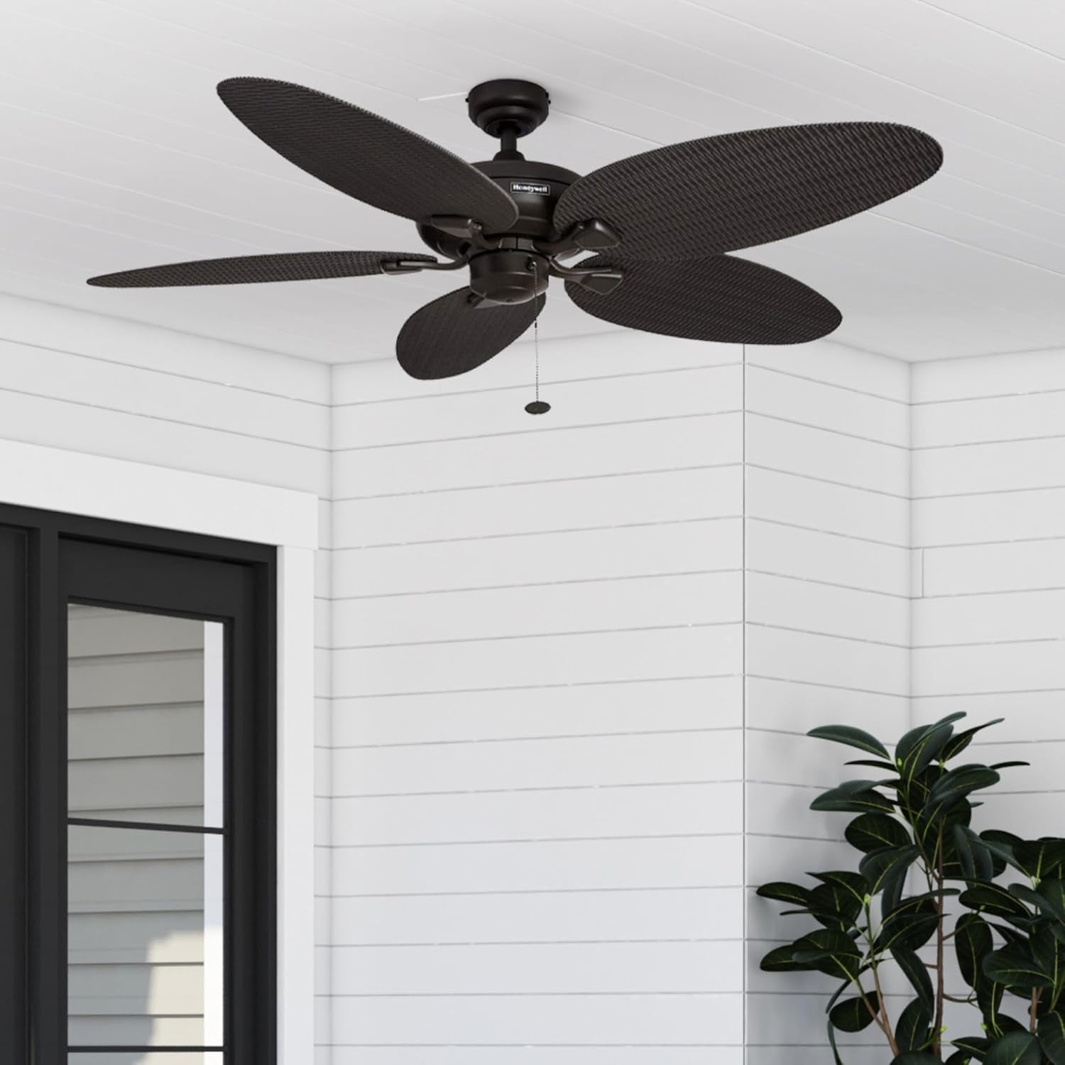 52 Inch Bronze Ceiling Fan Handcrafted Leaf Blades Outdoor-3