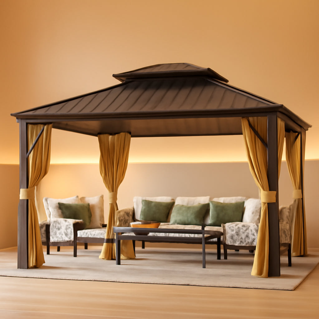 10x12 Hardtop Gazebo Weatherproof Aluminum Frame Patio