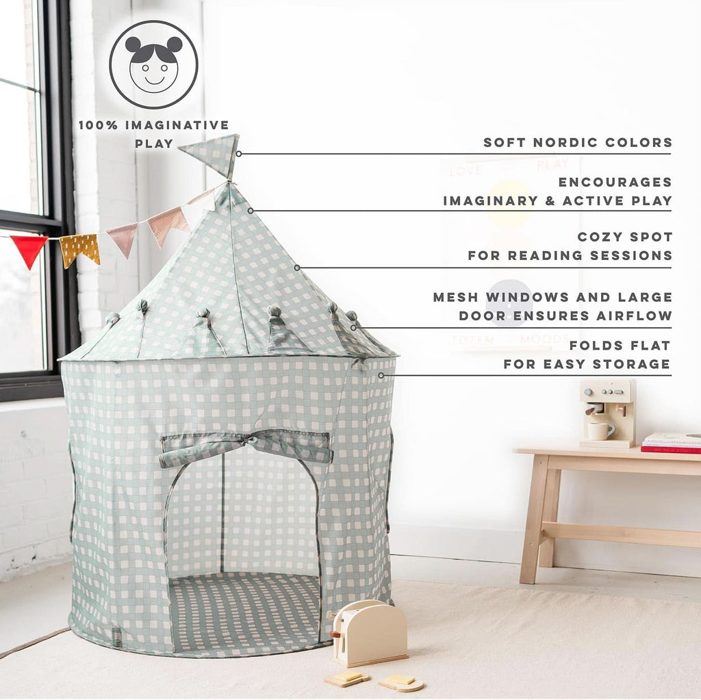 Kids Play Tent Blue Gingham Environmentally Friendly Fabric-3