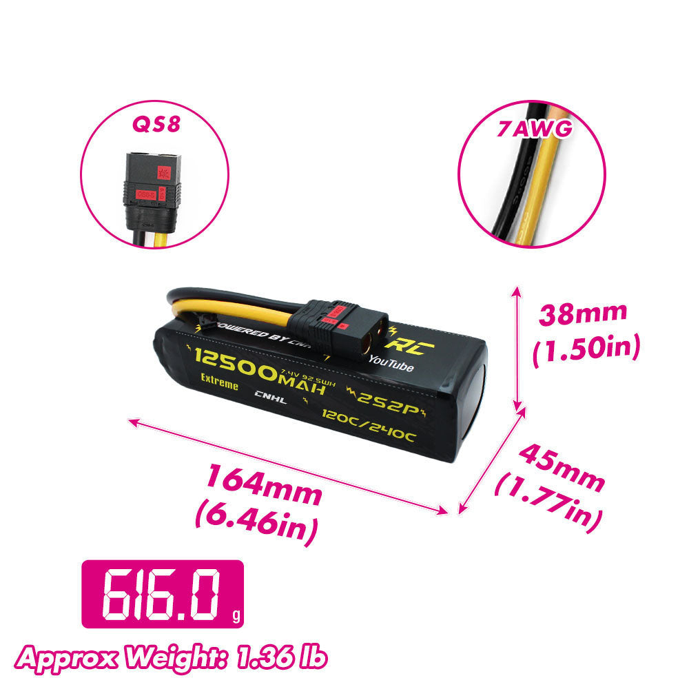 CNHL Innovation RC Extreme Series 12500mAh 7.4V 2S 120C Lipo Battery with QS8 Plug-1