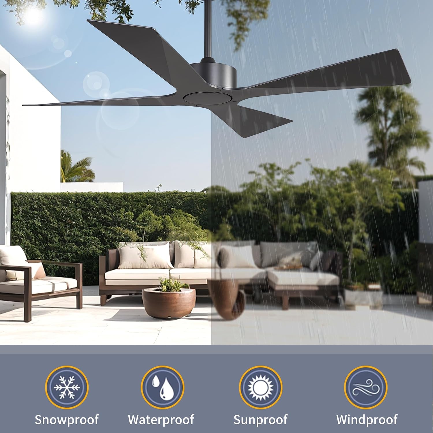 54Inch Black Outdoor Ceiling Fan Weather proof Premium-2