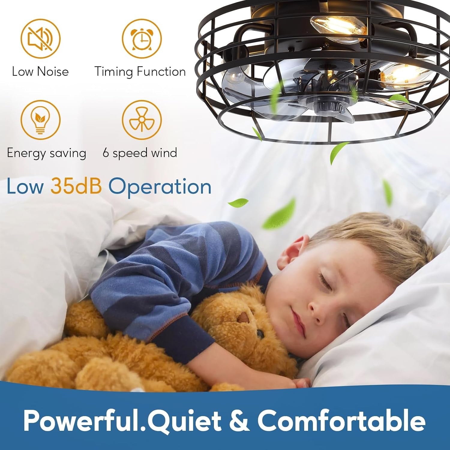 Caged Ceiling Fan With Vintage Industrial Lighting-4
