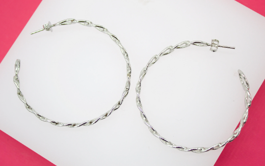 18K Rhodium Filled 5mm Slim Curb Cuban Open Hoops For Wholesale Jewelry & Earring Findings (K181)(K182)-2