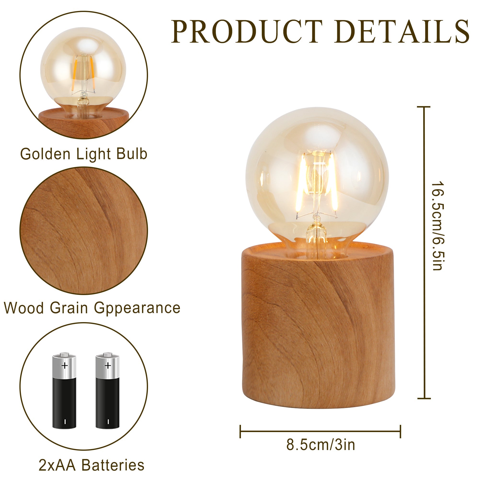 Set of 4 Wood Grain Table Lamp 6.5" Tall-2