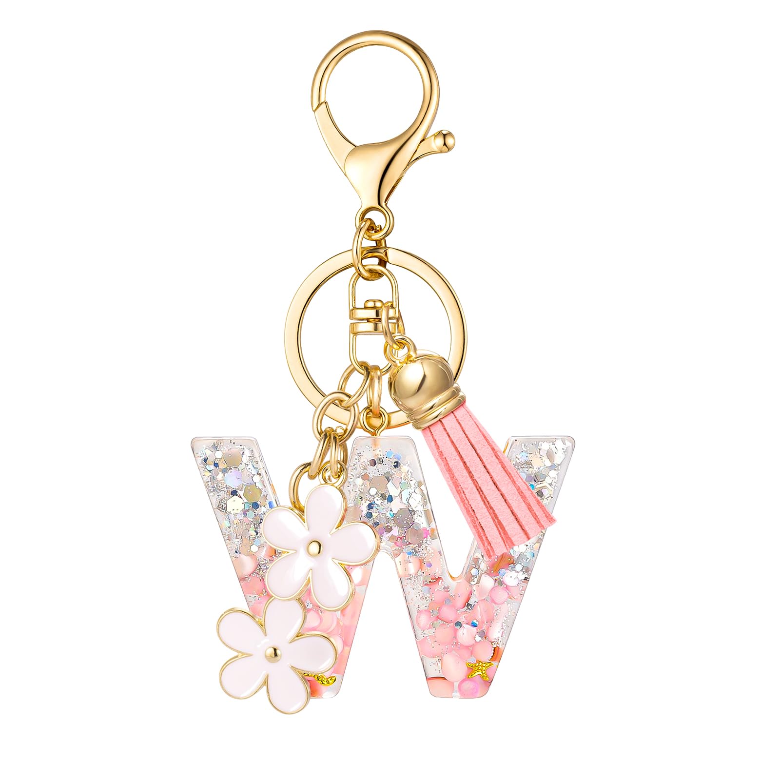 SELOVO Initial Cute Key Chain Accessory Women Bag Charm Pink Keychain Letter W