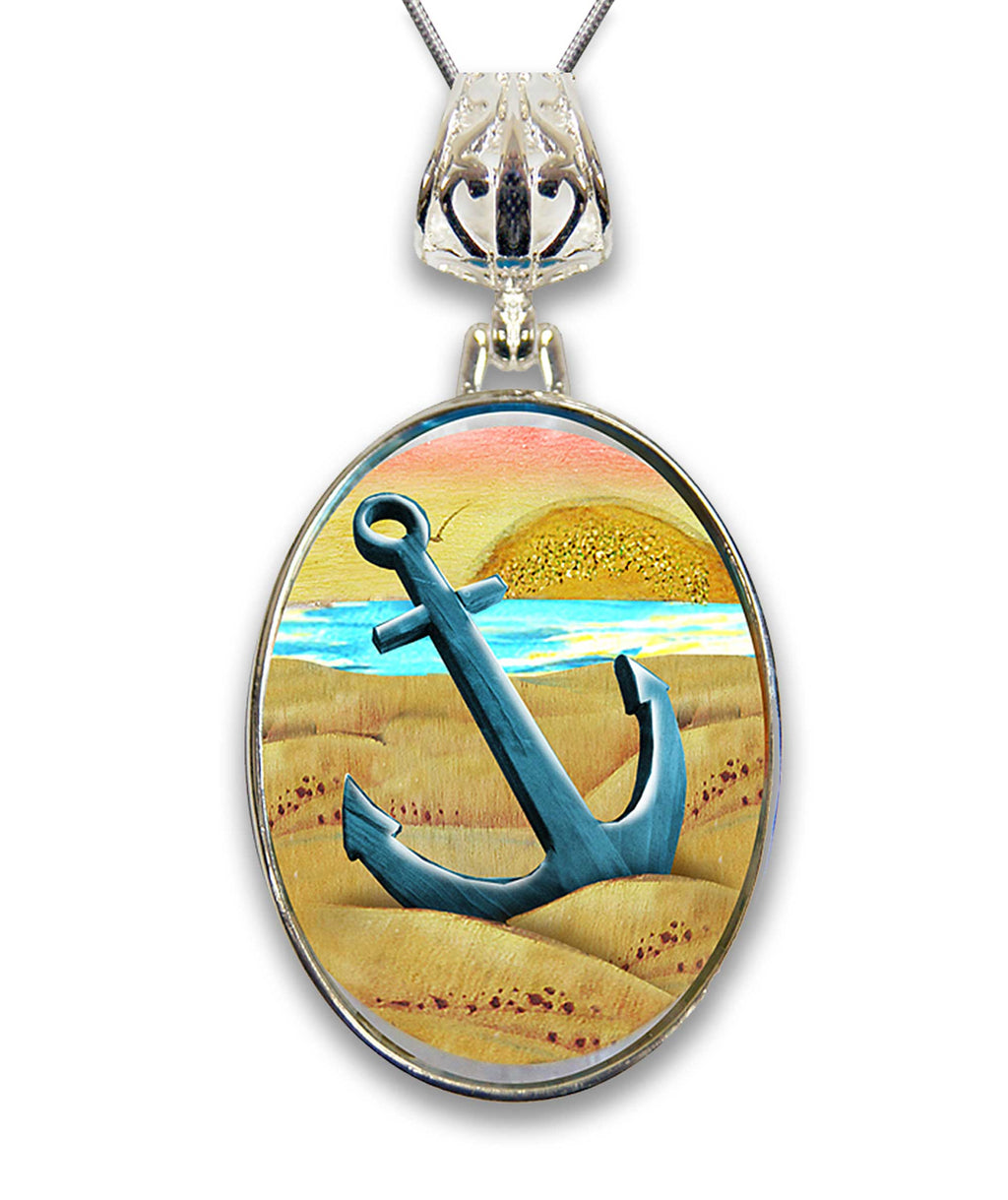 Anchor Silver-Plated Mother of Pearl Jewelry Pendant Necklace - 44056-4