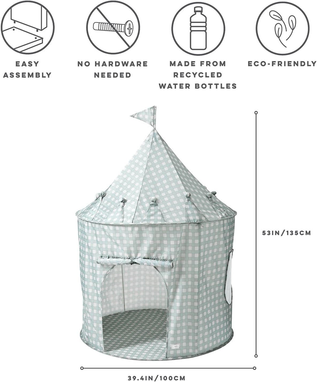 Kids Play Tent Blue Gingham Environmentally Friendly Fabric-2