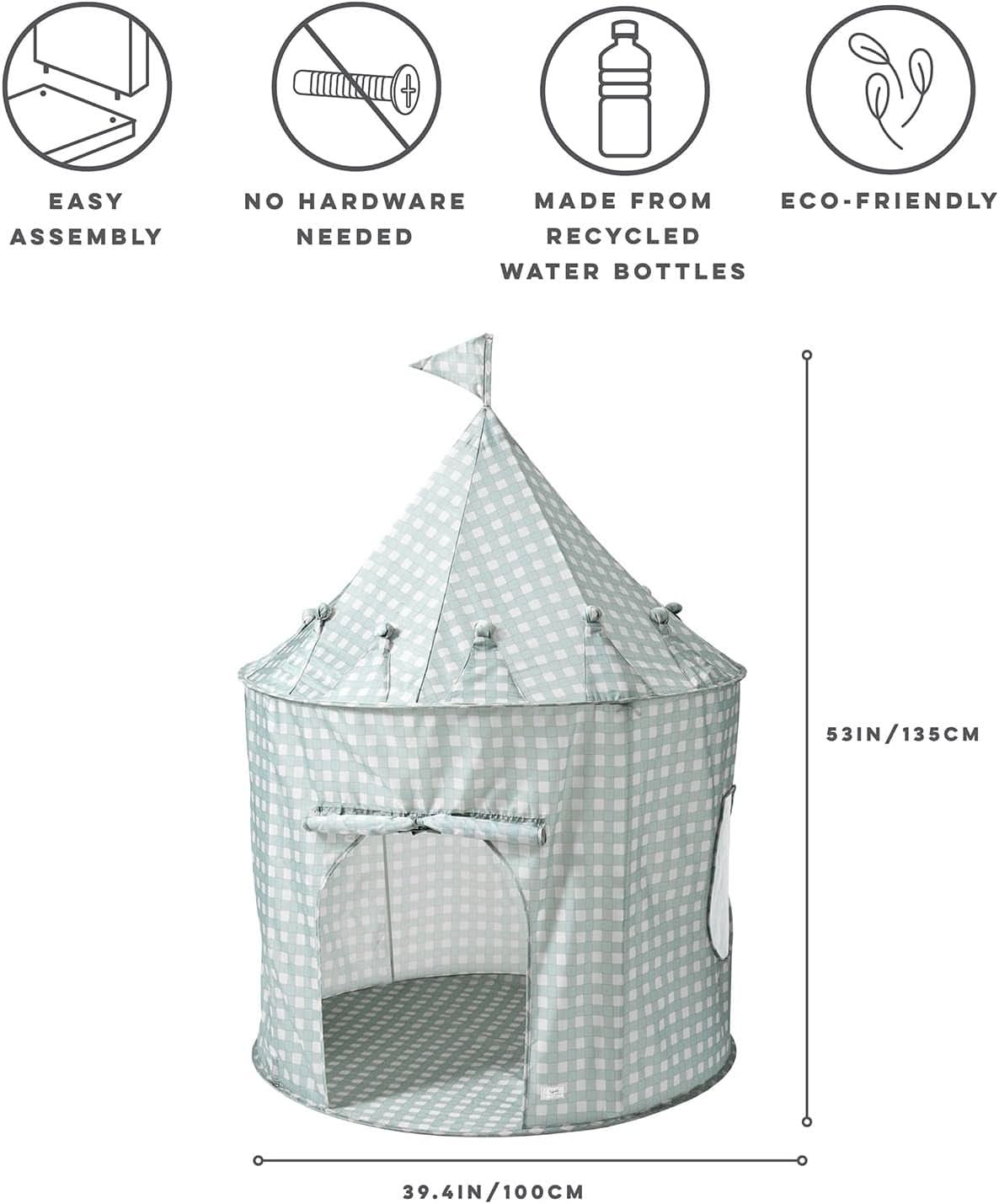 Kids Play Tent Blue Gingham Environmentally Friendly Fabric-2