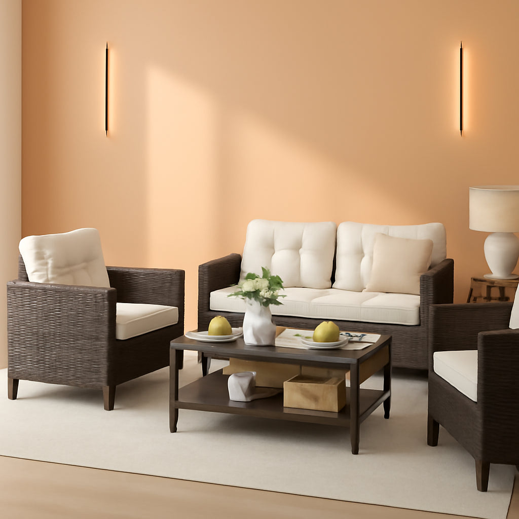 4 Piece Patio Rattan Furniture Set Beige Cushions Outdoor