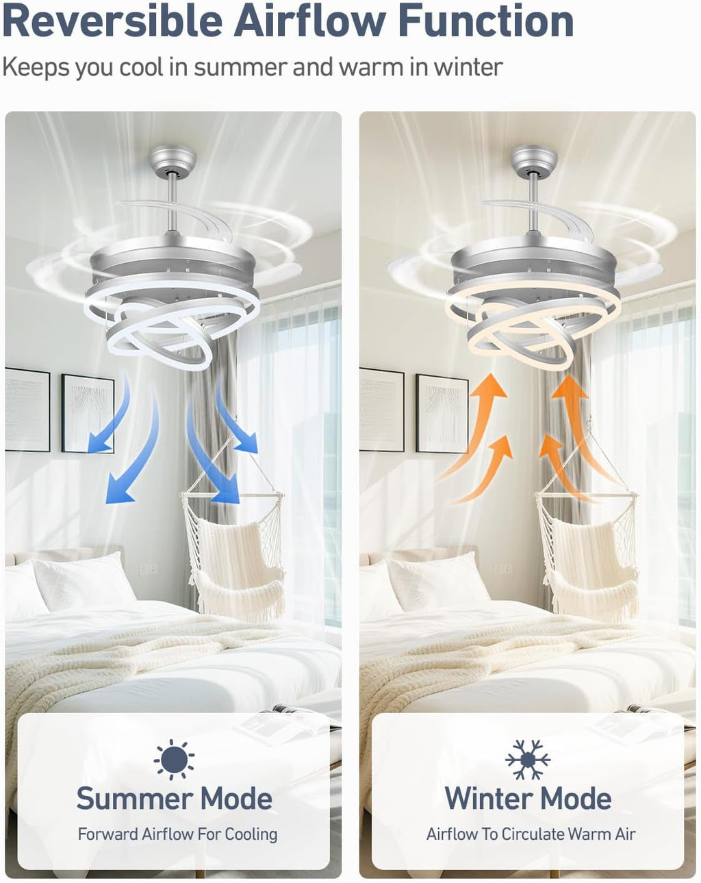 42 Inches Fandelier Retractable Ceiling Fan Silver-4