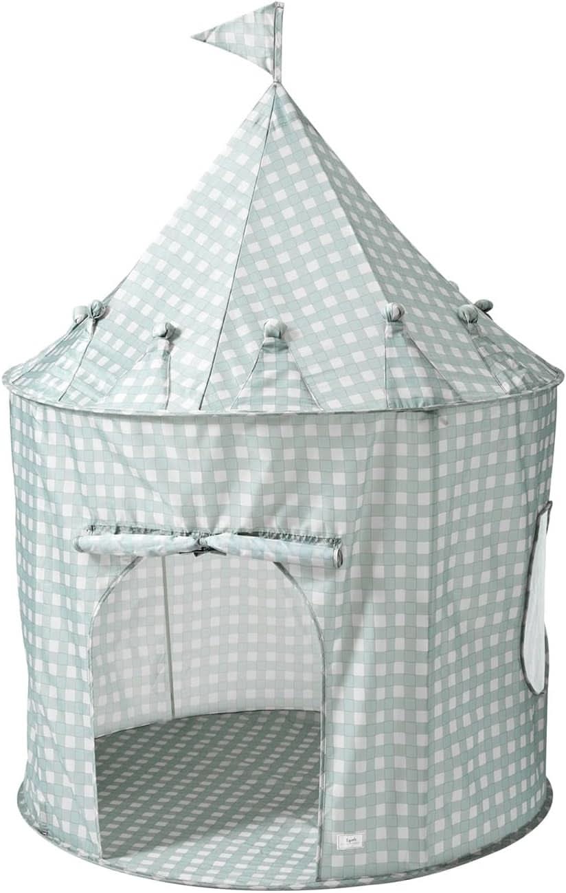 Kids Play Tent Blue Gingham Environmentally Friendly Fabric-1