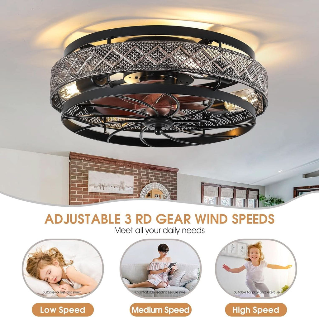 18 Inch Industrial Caged Ceiling Fan With Light Remote-3