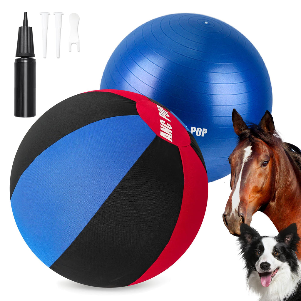 ANC POP Herding Ball for Dogs Horse Ball & Ball Cover 25" Ball for Horses Large with Hand Pump for Play Herding Ball Herding Ball Horse Toys for Horses Stall Red and Blue and Black
