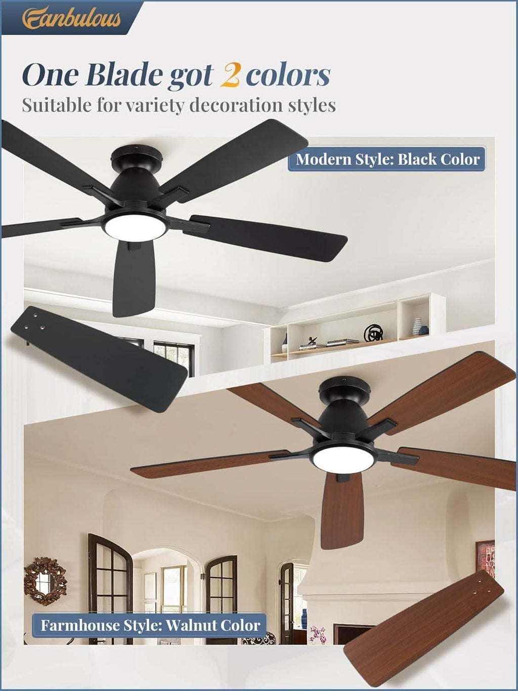 52 Inch Ceiling Fan With Lights Remote App Control-4