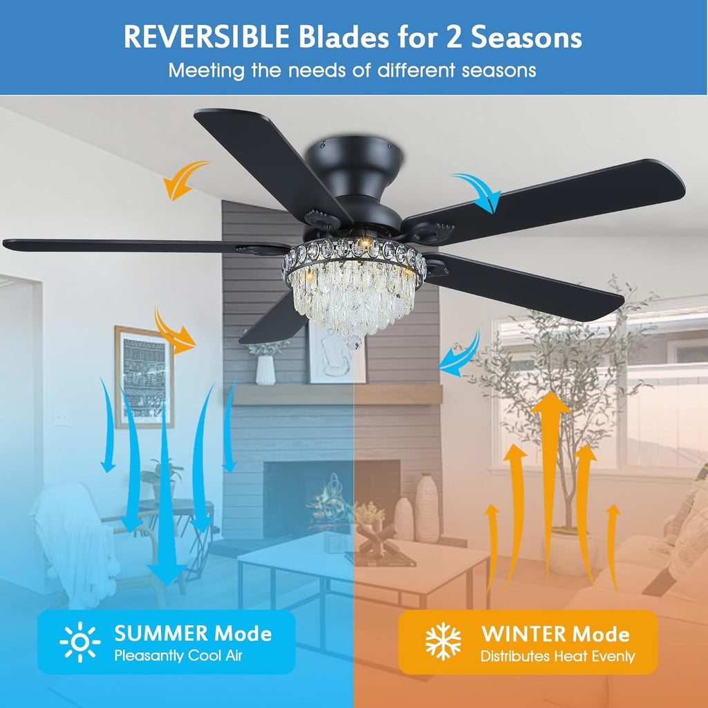 Crystal Chandelier Ceiling Fan Fandelier Remote 52 Inch-4