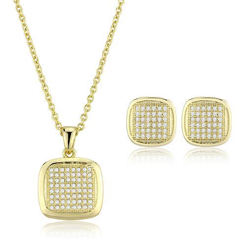 3W1269 - Gold Brass Jewelry Sets with AAA Grade CZ  in Clear-0