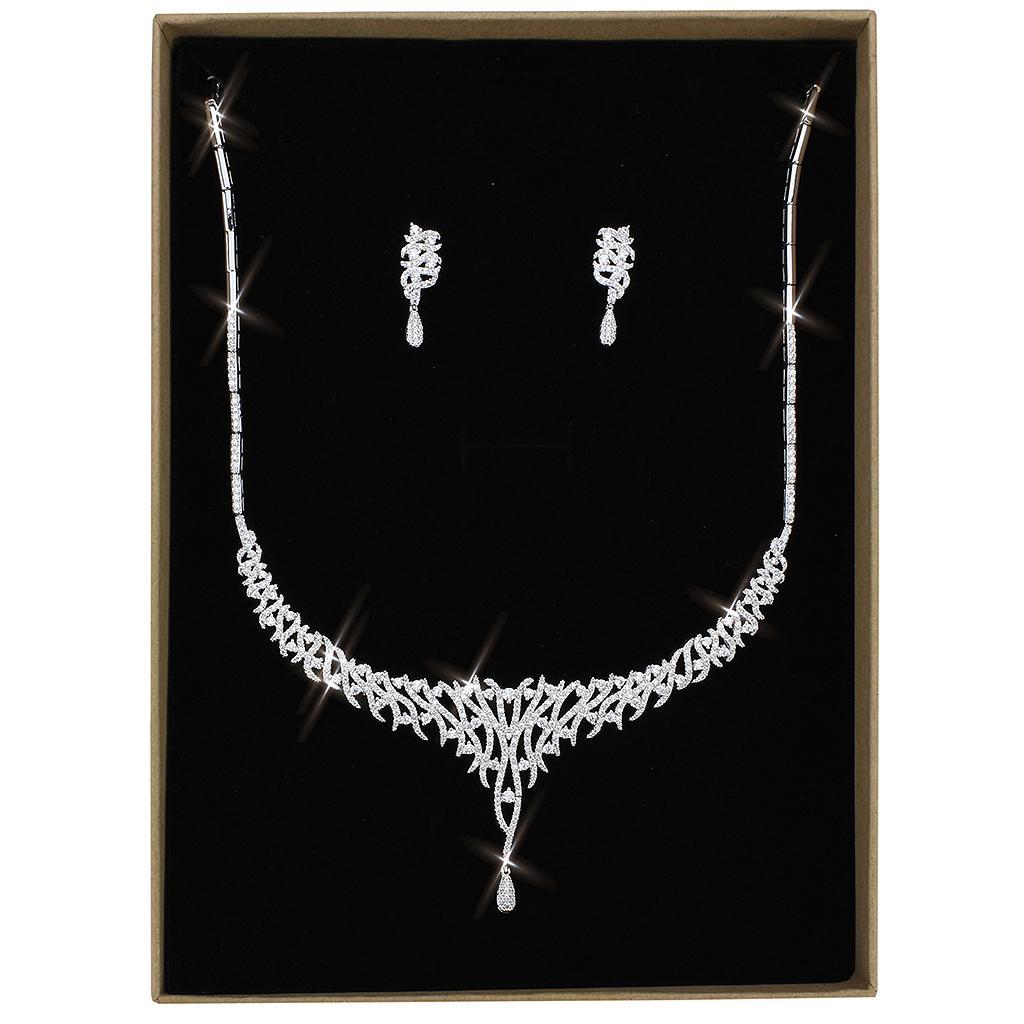 3W1413 - Rhodium Brass Jewelry Sets with AAA Grade CZ  in Clear-0