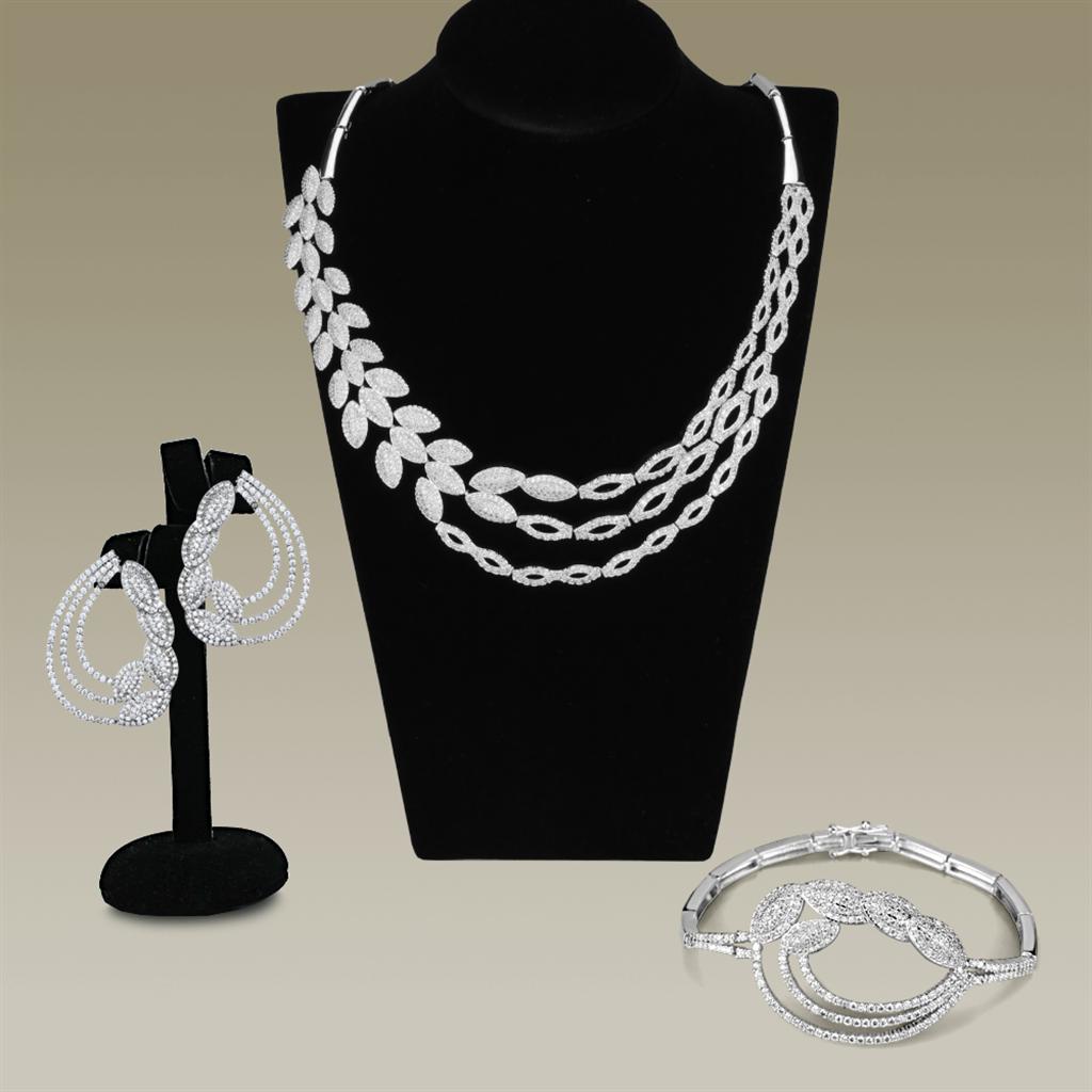 3W922 - Rhodium Brass Jewelry Sets with AAA Grade CZ  in Clear-0