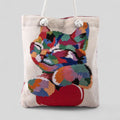 Authentic Kilim Fabric Purse with Rope Handles, Turkish Carpet, Beach Bag, Tote, Reusable Shopping Bag -- Colorful Cat with Heart-0