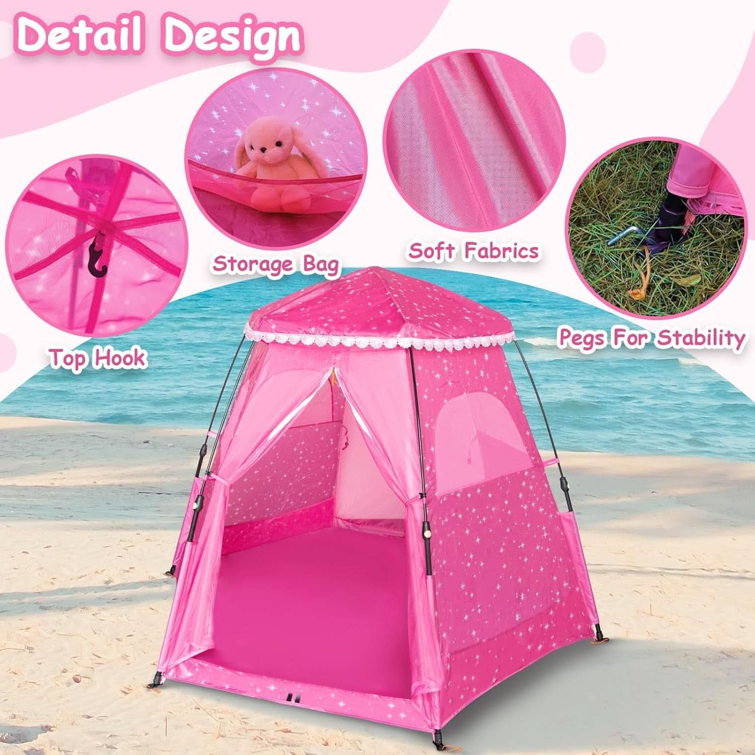 Kids Pop Up Play Tent 78x66 Inch Princess Castle Playhouse-4