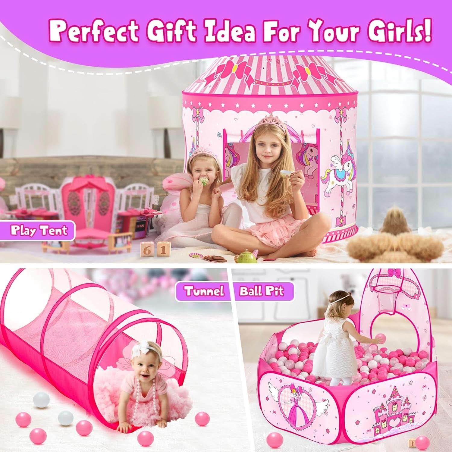 Pink ThreeIn One Princess Multi purpose Indoor Outdoor Play Tent-4