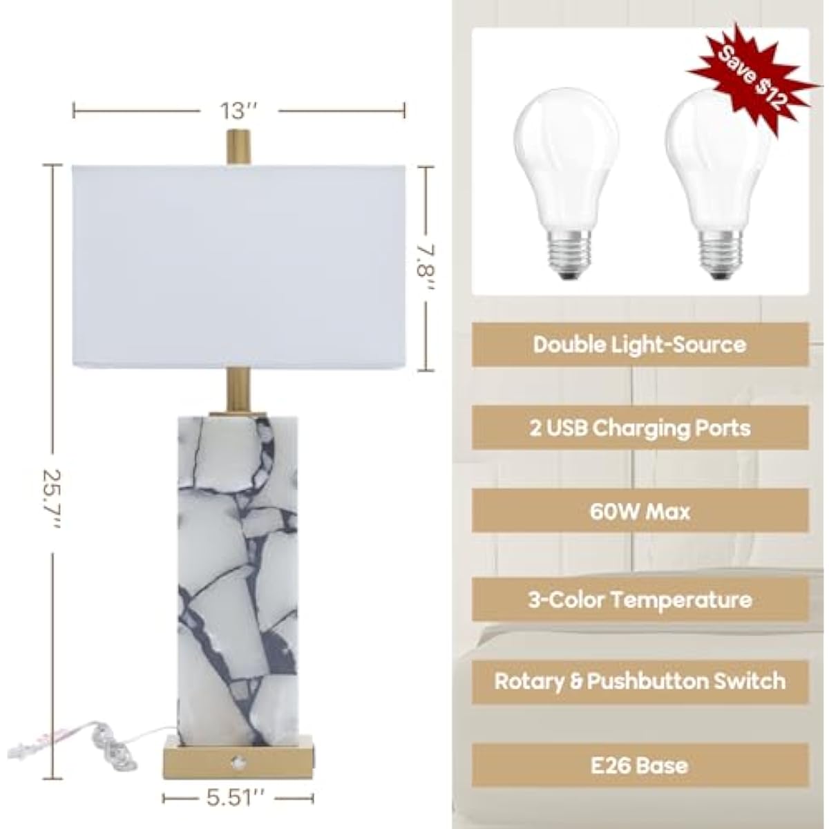 Natural Marble Table Lamps Set of 2-1