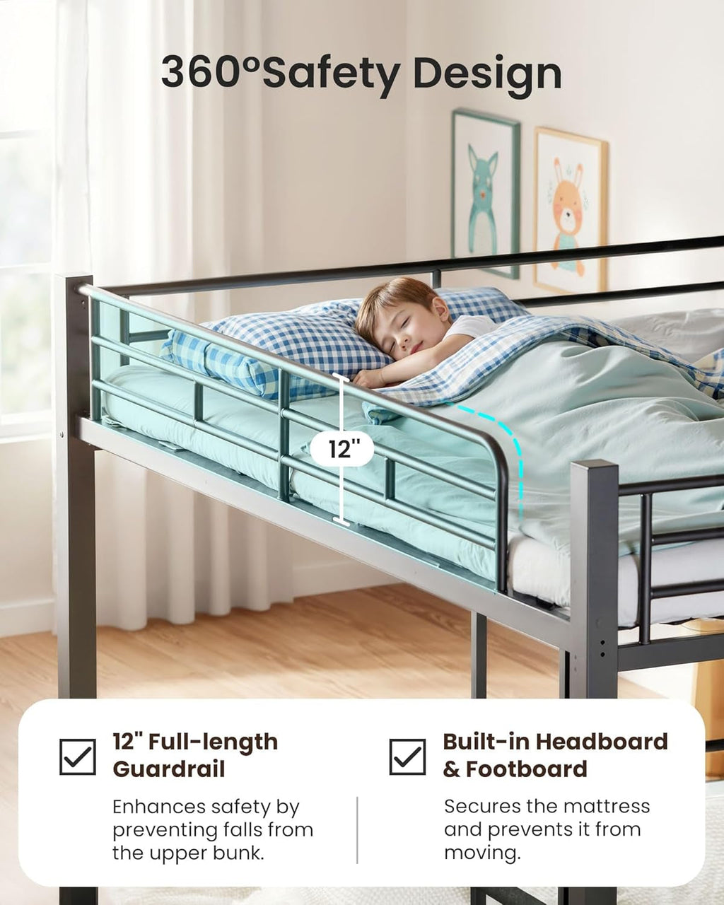 Queen Over Queen Heavy Duty Steel Bunk Bed Black Frame