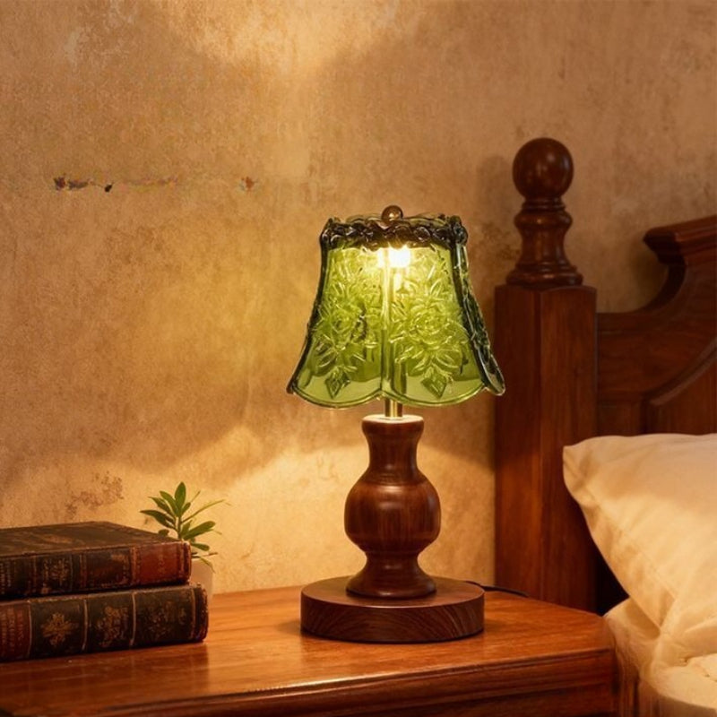 Vintage Glass Table Lamp, Dimmable Bedside Lamp with 3 Color Temperatures, Cordless Night Light-0