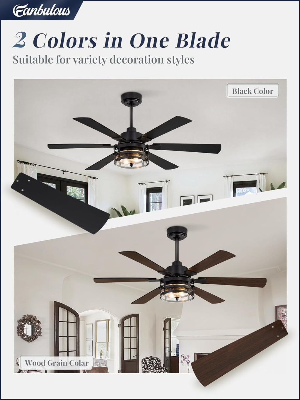 Black 48Inch Farmhouse Ceiling Fan Featuring Remote-2