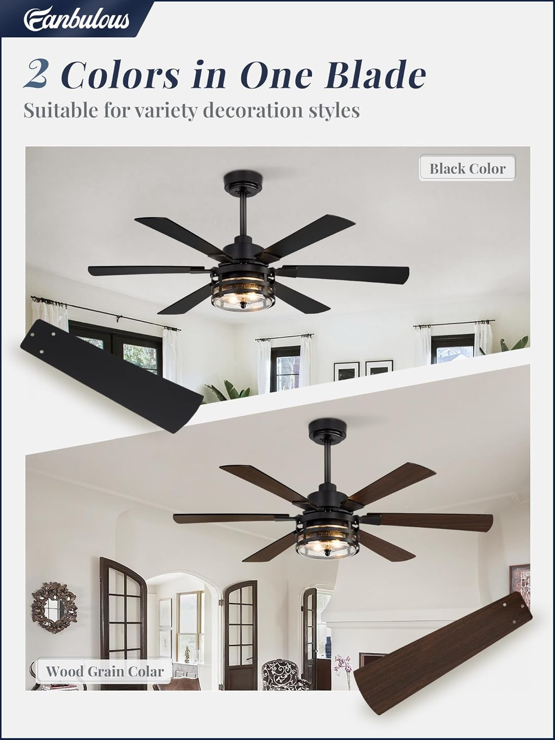 Black 48Inch Farmhouse Ceiling Fan Featuring Remote-2