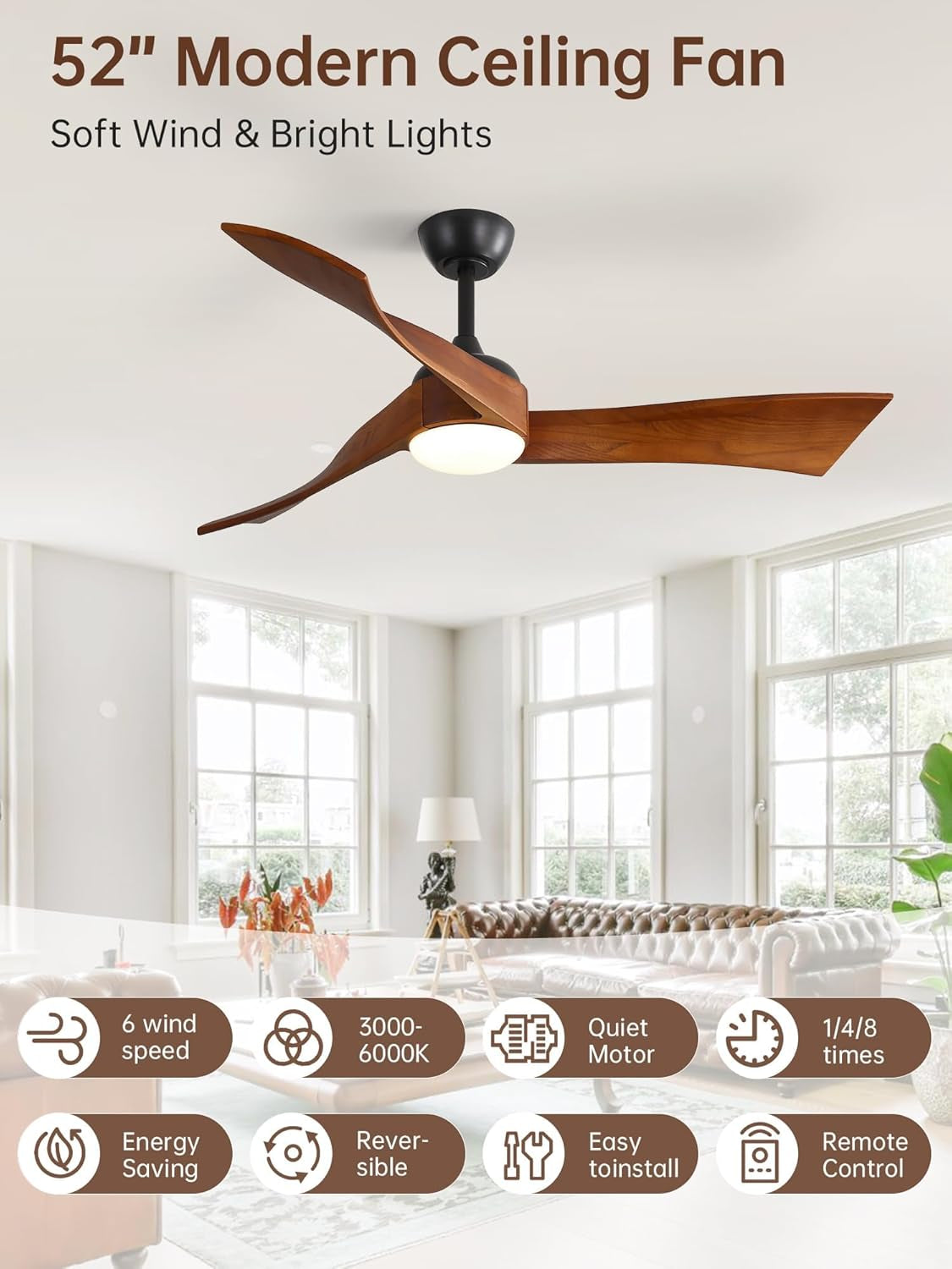 Fifty Two Inch Ceiling Fan Remote Dimmable Lighting-4