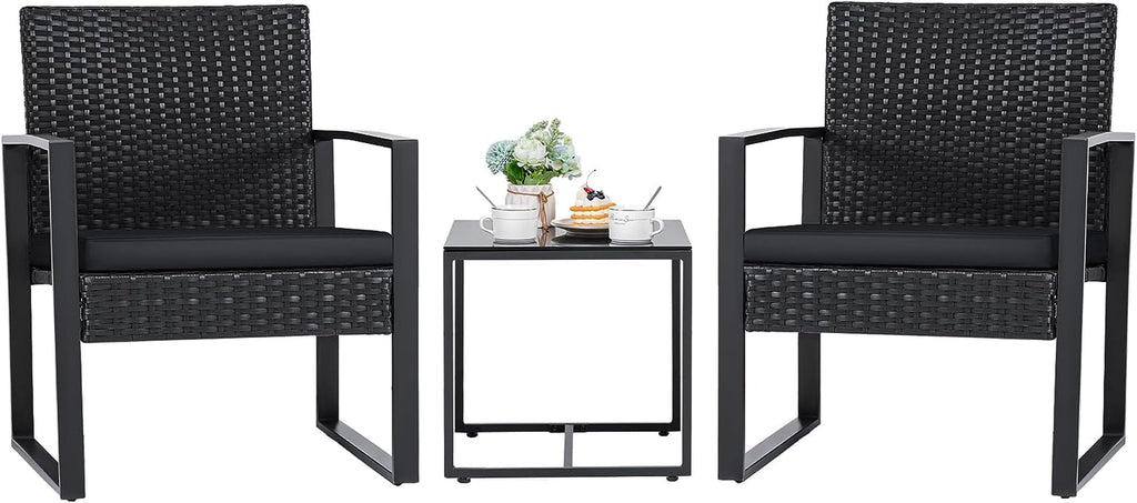 Black Cushioned Outdoor All Weather Patio Conversation Set