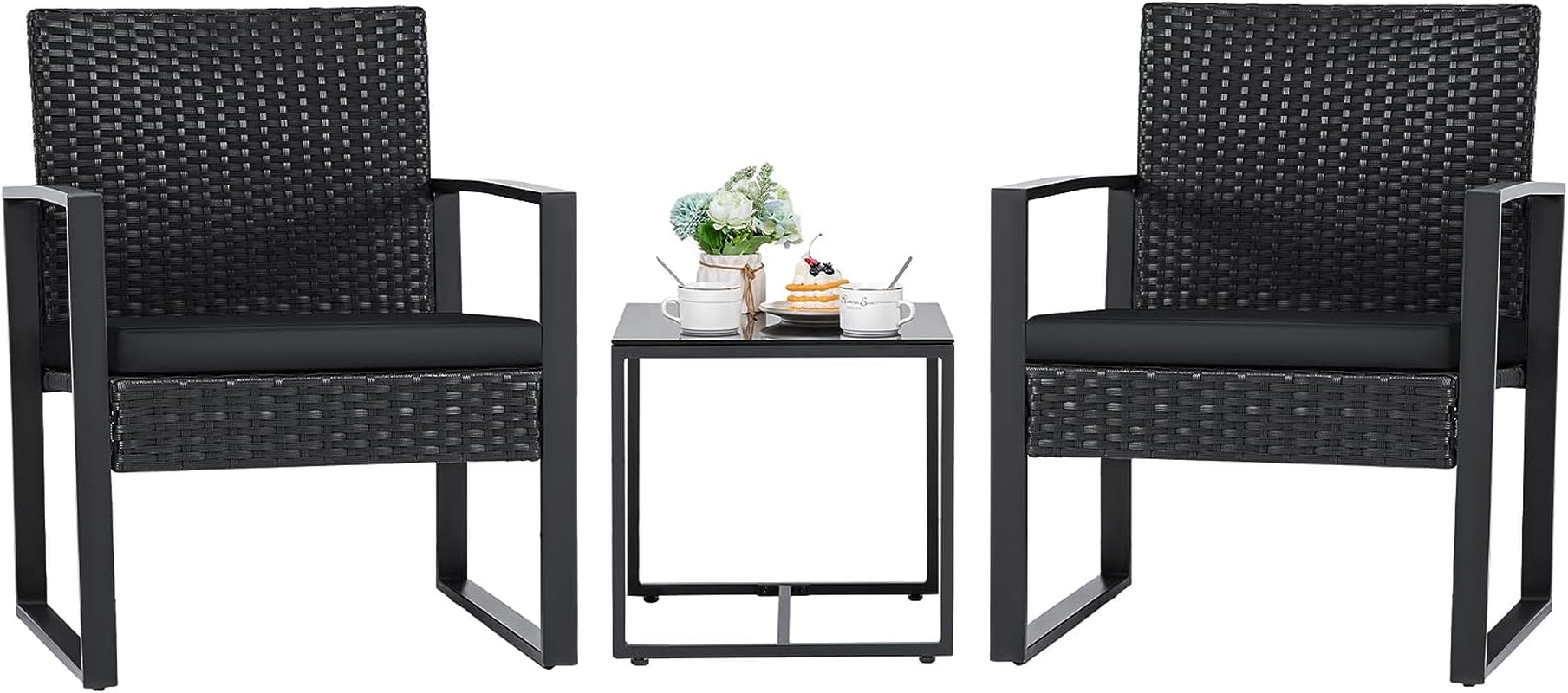 Black Cushioned Outdoor All Weather Patio Conversation Set