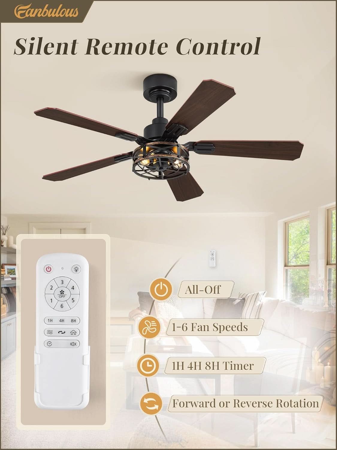 42 Inch Rustic Caged Ceiling Fan With Integrated LED-2