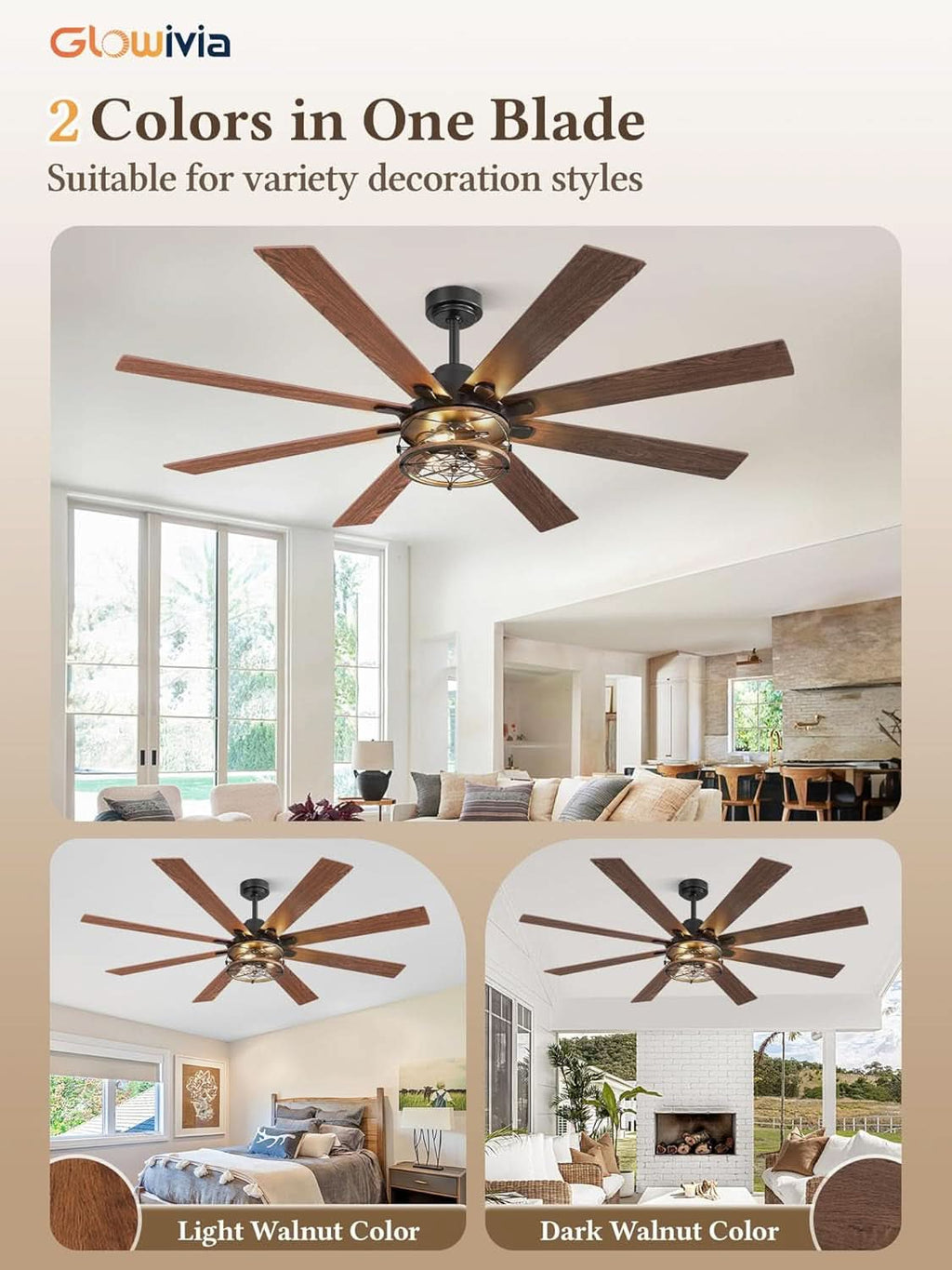 65 Inch Black Industrial Grade Rustic Ceiling Fan Remote-3